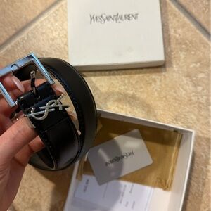 Yves Saint Laurent Black Belt with Silver Buckle